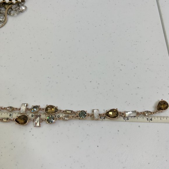 Express Rhinestone Necklace Drop Teardrop Neutral Brown Gray Gold Tone Chain Use - Picture 6 of 6